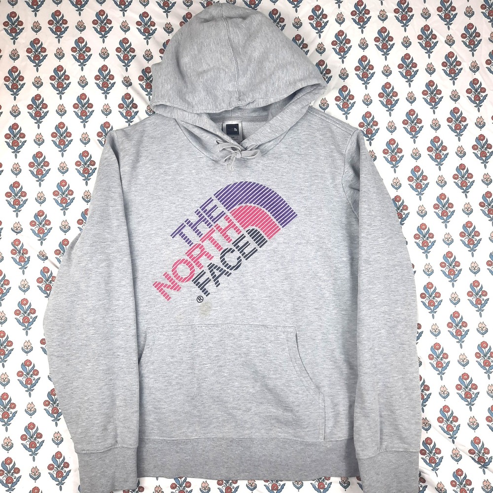 The North Face Womens‎ Gray Graphic Logo Pullover Hoodie Sweatshirt Size Large